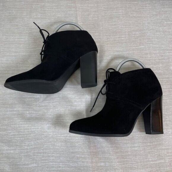 Franco Sarto Leandra Women’s Ankle Boot Black Suede Lace-Up Block Heel Size 8.5 - Picture 5 of 8